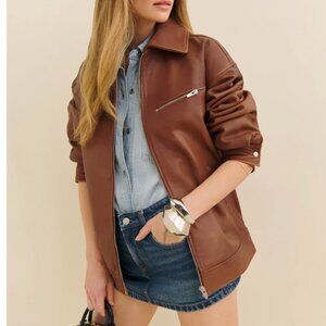 Reformation Veda Marco Leather Oversized Bomber - Sienna XS NWT